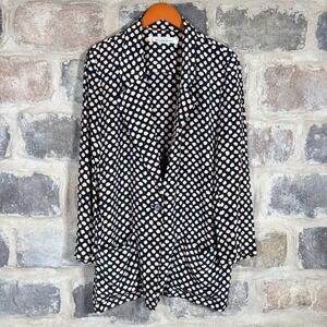 VTG Saks Fifth Avenue Silk Black Beige Polka Dot Blazer Woman's 12 Lagenlook